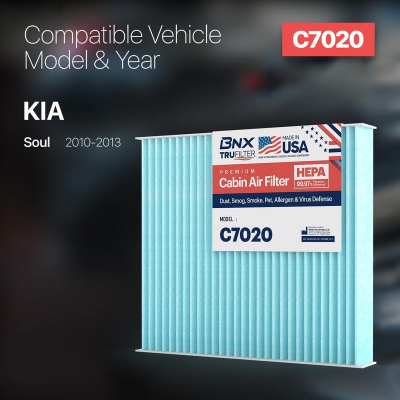 BNX TruFilter C7020 Cabin Air Filter, HEPA 99.97%, Compatible With Kia Soul - Image 2